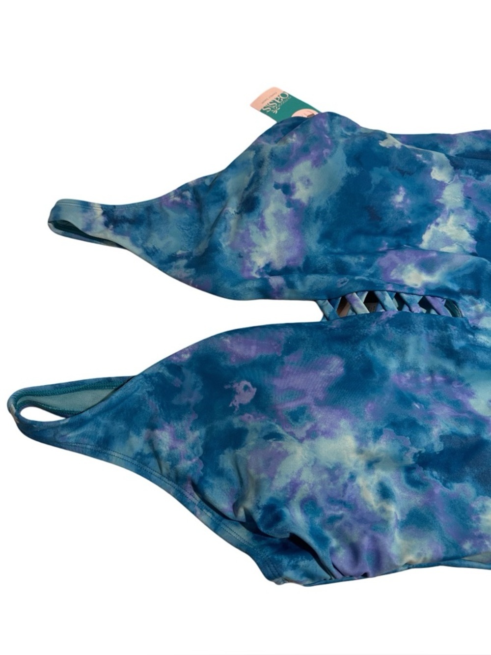 JC Penney’s Outdoor Oasis Aqua Beach Tie Dye Blue One-Piece Swimsuit XL NWT - Picture 4 of 15